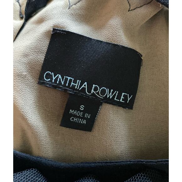 CYNTHIA ROWLEY Womens Size Small Ruffled Sleeveless Tan Black Chiffon Tank Shirt - Picture 9 of 9